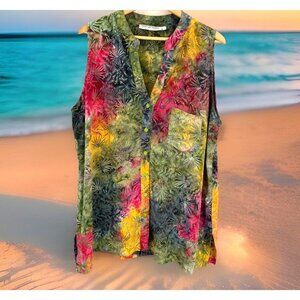 Bermuda Trapper Hawaiian Shirt Womens's Size 3X Colorful Button Up Tiki Resort